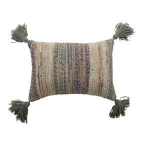 Coussin brodé pompons BLOOMINGVILLE-  Jian - 35 X 25 cm .