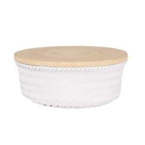 Round basket avec couvercle en bambou - HANDED BY -size M blanc