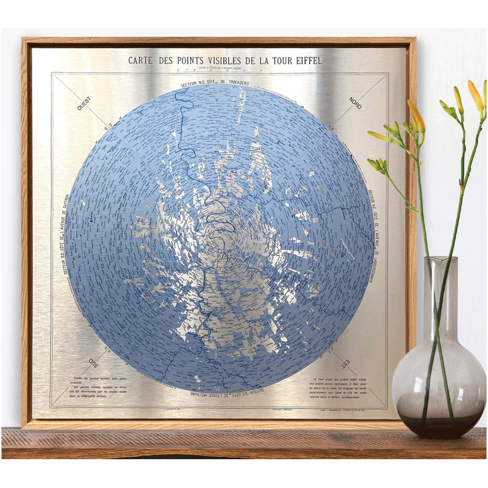 Tableau des Points Visibles depuis la Tour Eiffel 1889 bleu ciel - Aluminium