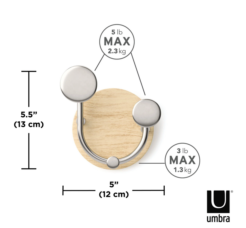 patère murale Melody 3 crochets Umbra,inox et bois